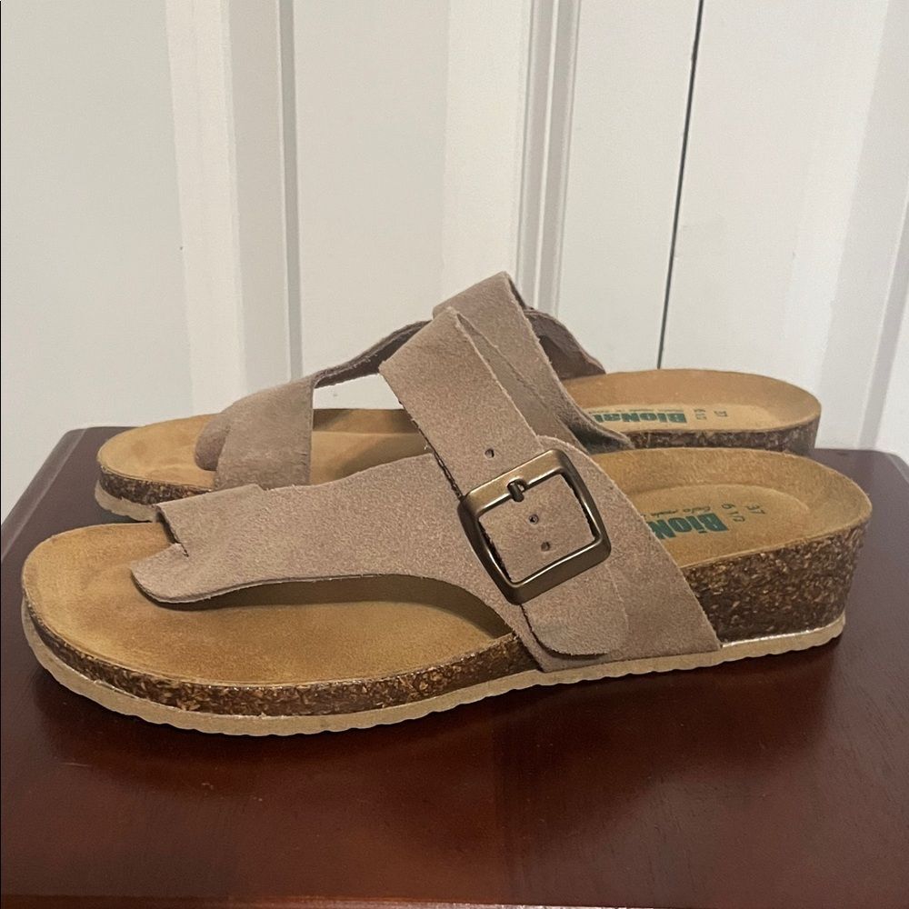 BioNatura Teramo Tan Suede Leather Cork Women's Sandals Made in Italy Sz 37 6.5